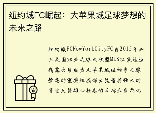 纽约城FC崛起：大苹果城足球梦想的未来之路